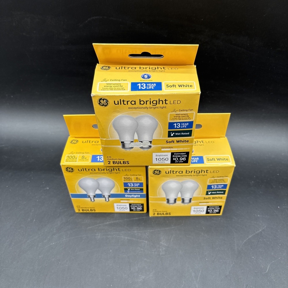 (6 Bulbs)Ultra Bright 100w LED 8w Bulbs A15 Candelabra Base Ceiling Fan Daylight - Picture 2 of 5